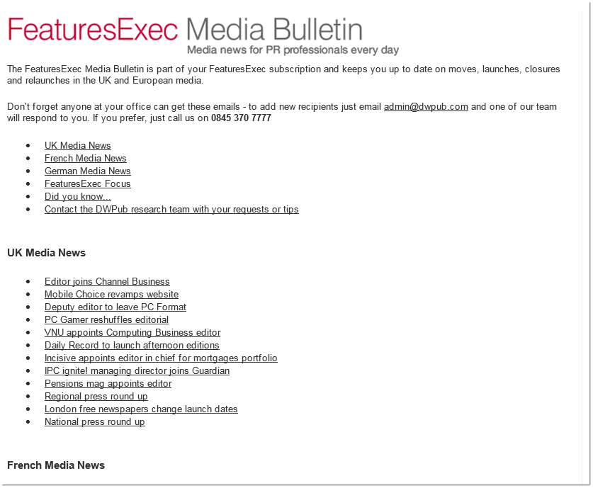 Media Bulletin adopts an HTML format, August 2006