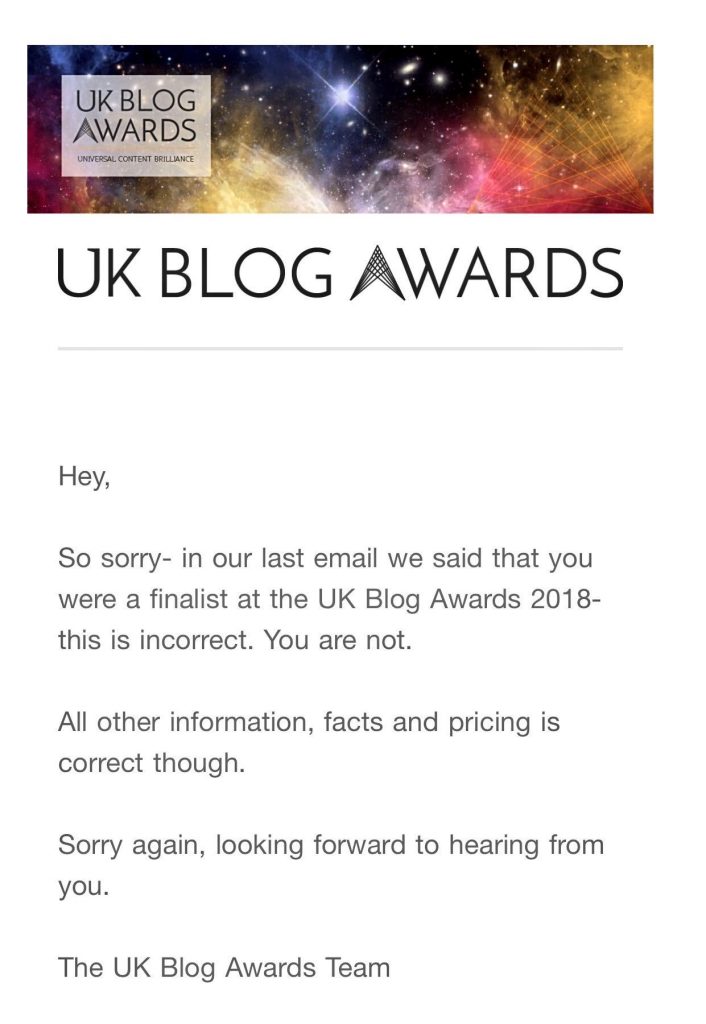 UK Blog Awards blunder